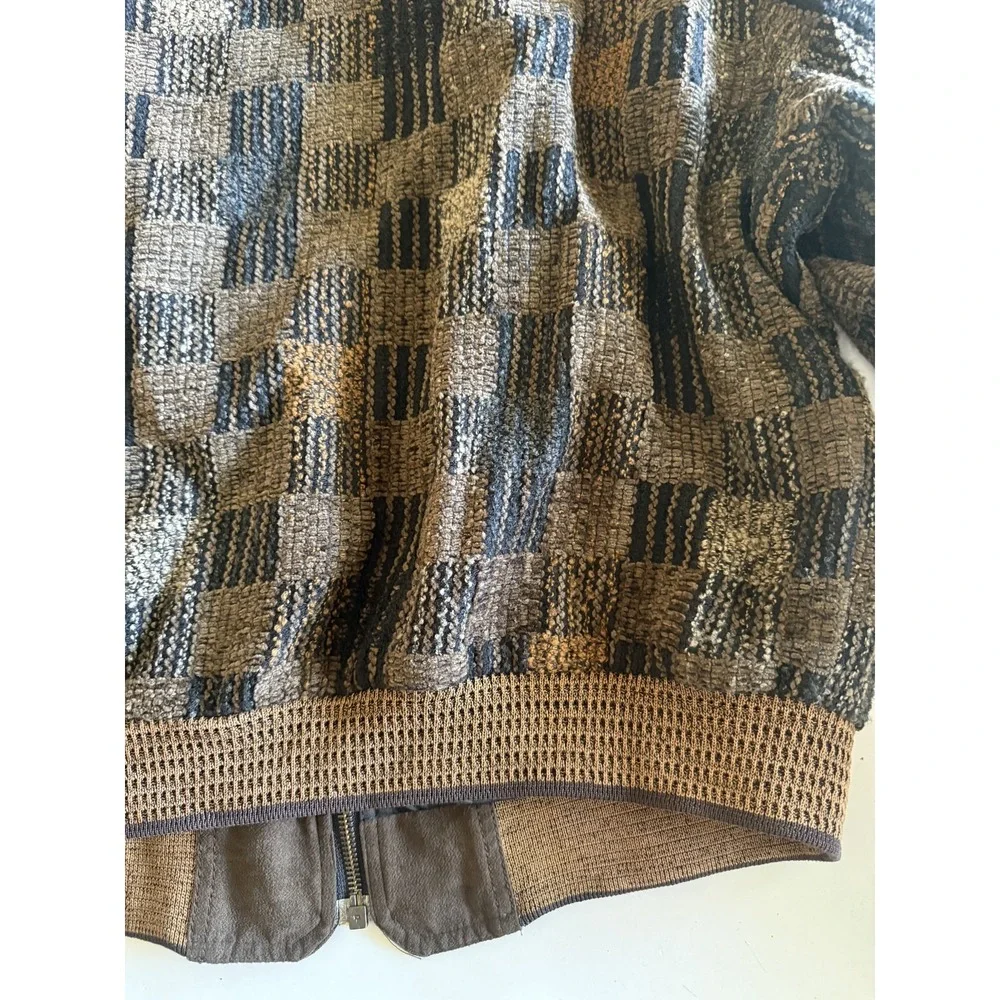 VTG Luigi Basile Tomas Bomber Jacket Men L Made in Italy Knit Style Brown